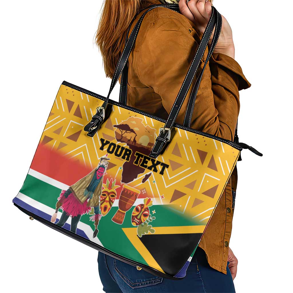 Personalized South Africa Heritage Day Leather Tote Bag With Traditional Dancer LT18