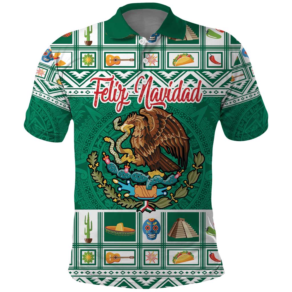 Personalized Mexico Christmas Polo Shirt Coat Of Arms With Aztec Mexican Patterns LT18