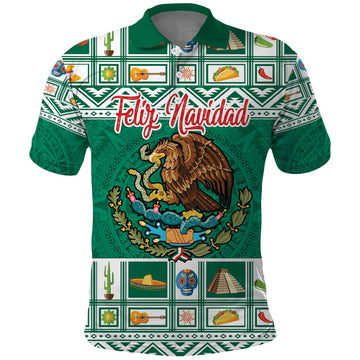 Personalized Mexico Christmas Polo Shirt Coat Of Arms With Aztec Mexican Patterns LT18