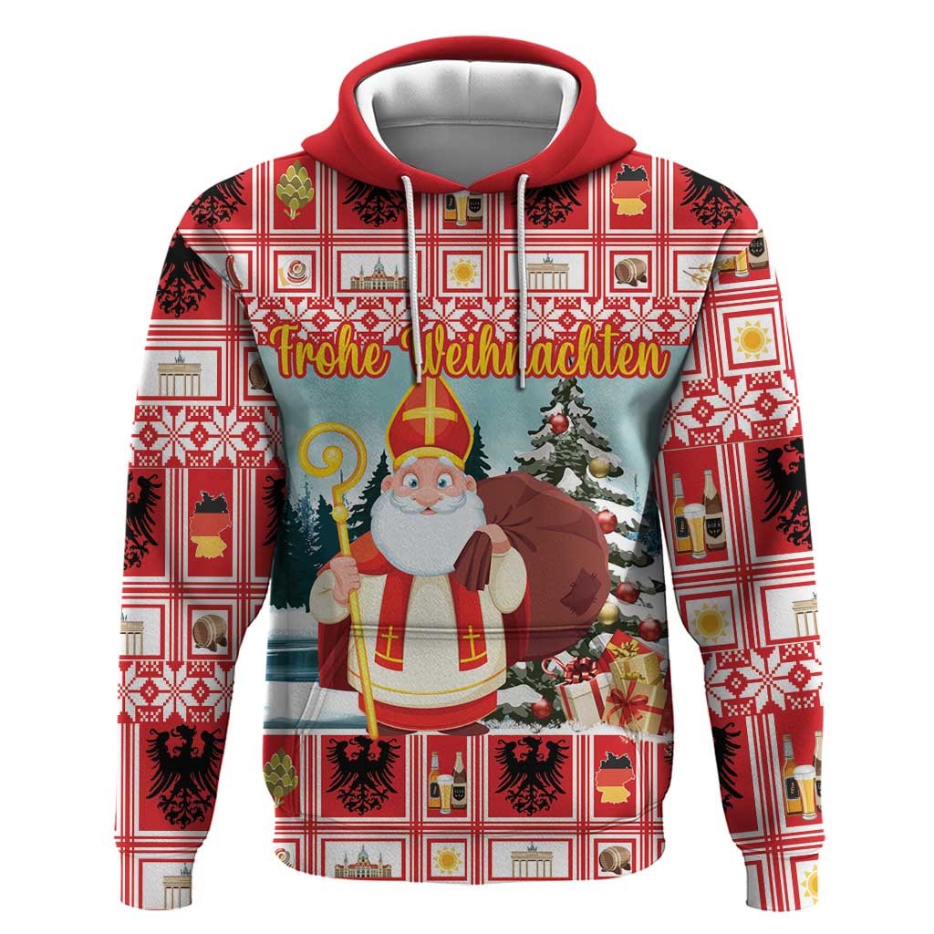 Personalized Germany Frohe Weihnachten Hoodie Cute Saint Nicholas With Christmas Tree LT18