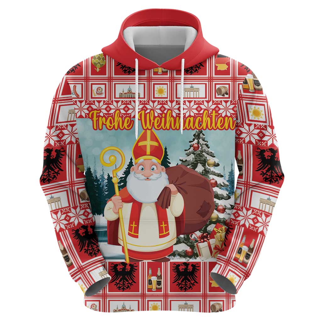 Personalized Germany Frohe Weihnachten Hoodie Cute Saint Nicholas With Christmas Tree LT18