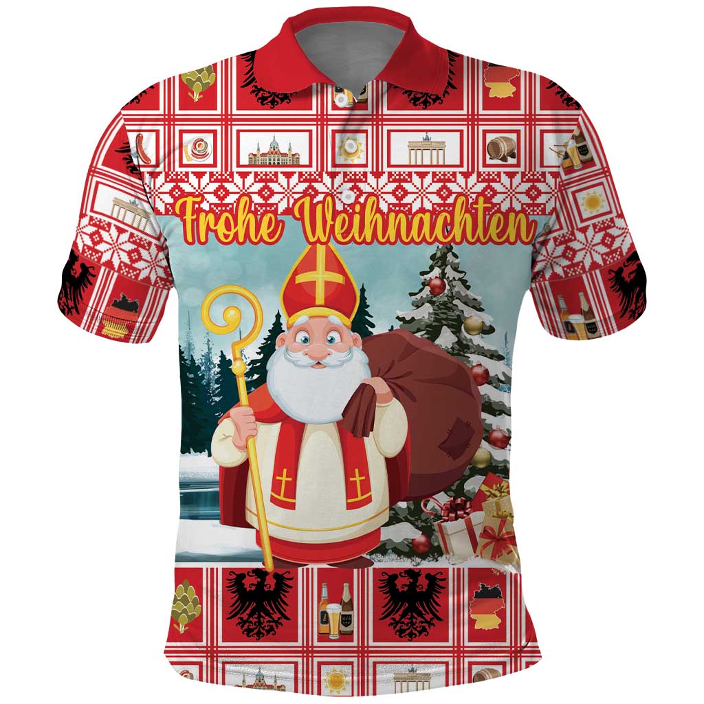 Personalized Germany Frohe Weihnachten Polo Shirt Cute Saint Nicholas With Christmas Tree LT18