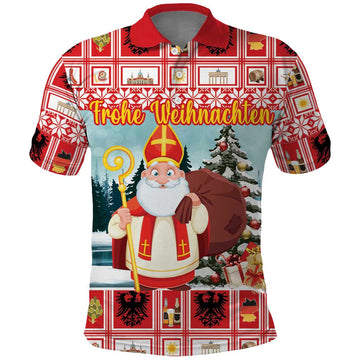 Personalized Germany Frohe Weihnachten Polo Shirt Cute Saint Nicholas With Christmas Tree LT18