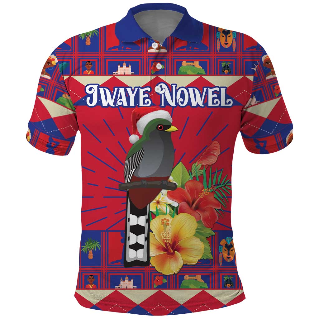Personalized Haiti Jwaye Nowel Polo Shirt Hispaniolan Trogon With Hibiscus Flowers LT18