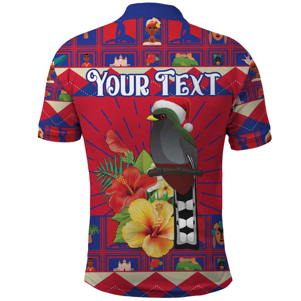 Personalized Haiti Jwaye Nowel Polo Shirt Hispaniolan Trogon With Hibiscus Flowers LT18