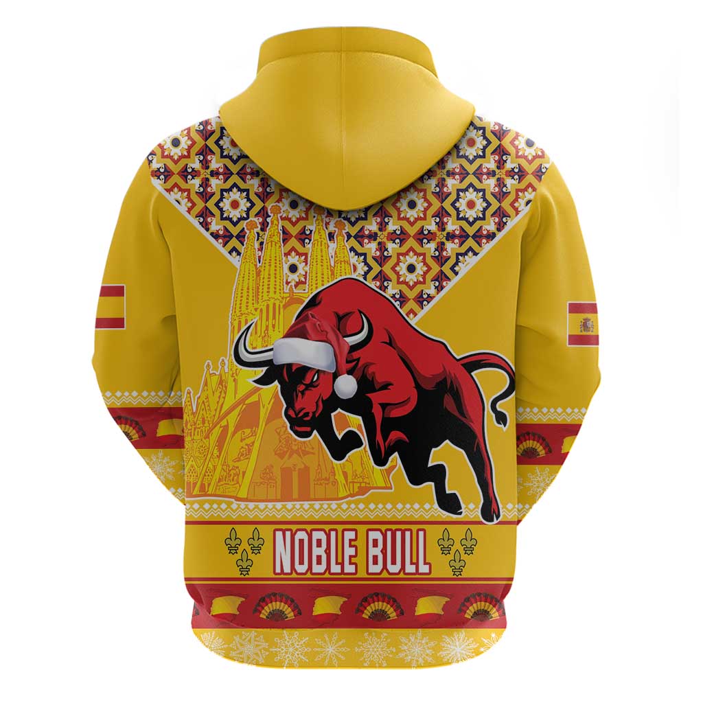 Spain Christmas Hoodie Noble Bull With Sagrada Famlia LT18