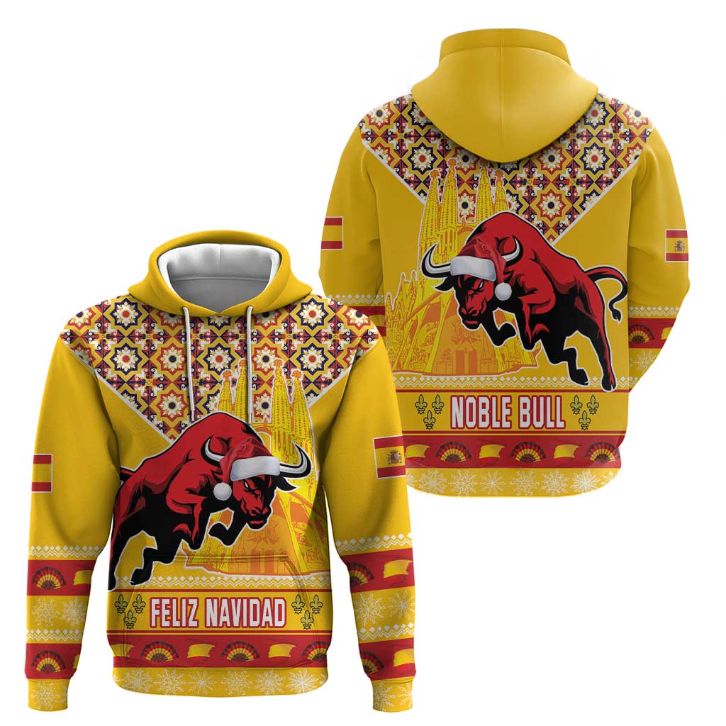 Spain Christmas Hoodie Noble Bull With Sagrada Famlia LT18