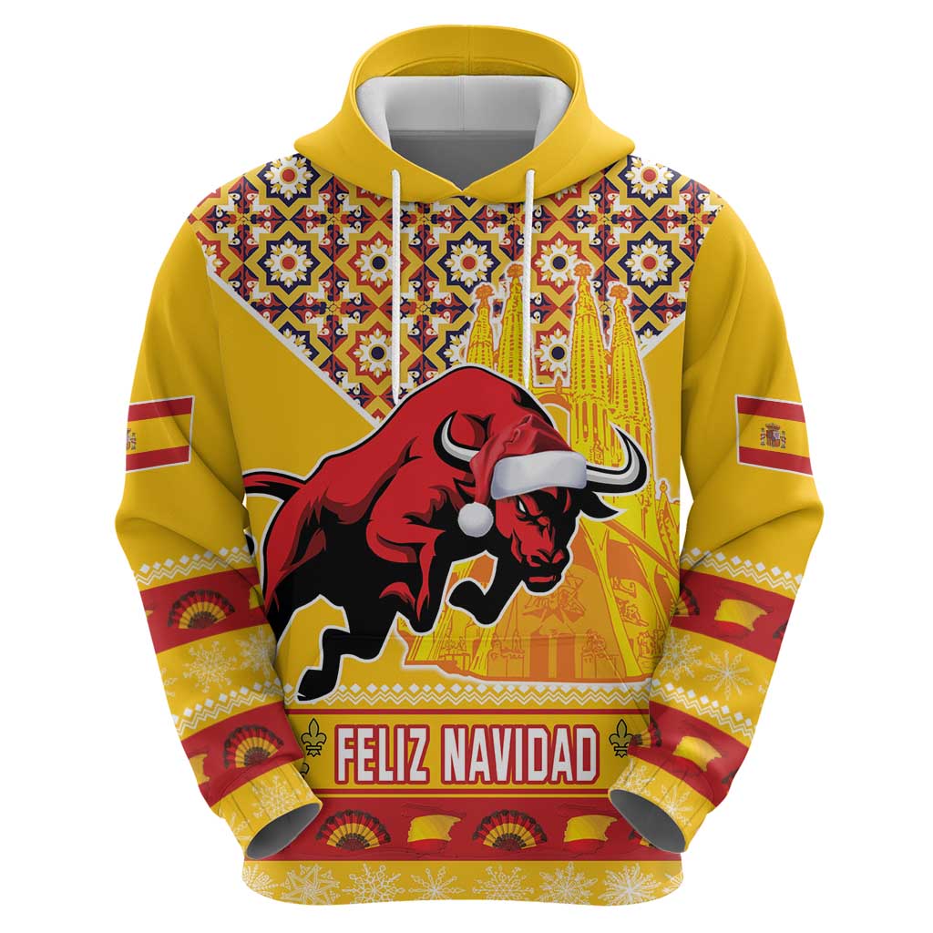 Spain Christmas Hoodie Noble Bull With Sagrada Famlia LT18