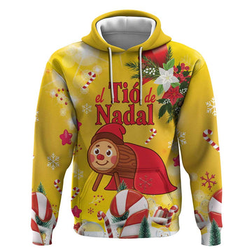 Spain Tio de Nadal Christmas Hoodie Traditional Christmas Log Yellow Version LT18
