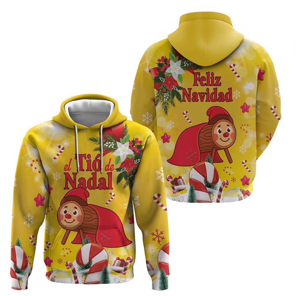Spain Tio de Nadal Christmas Hoodie Traditional Christmas Log Yellow Version LT18
