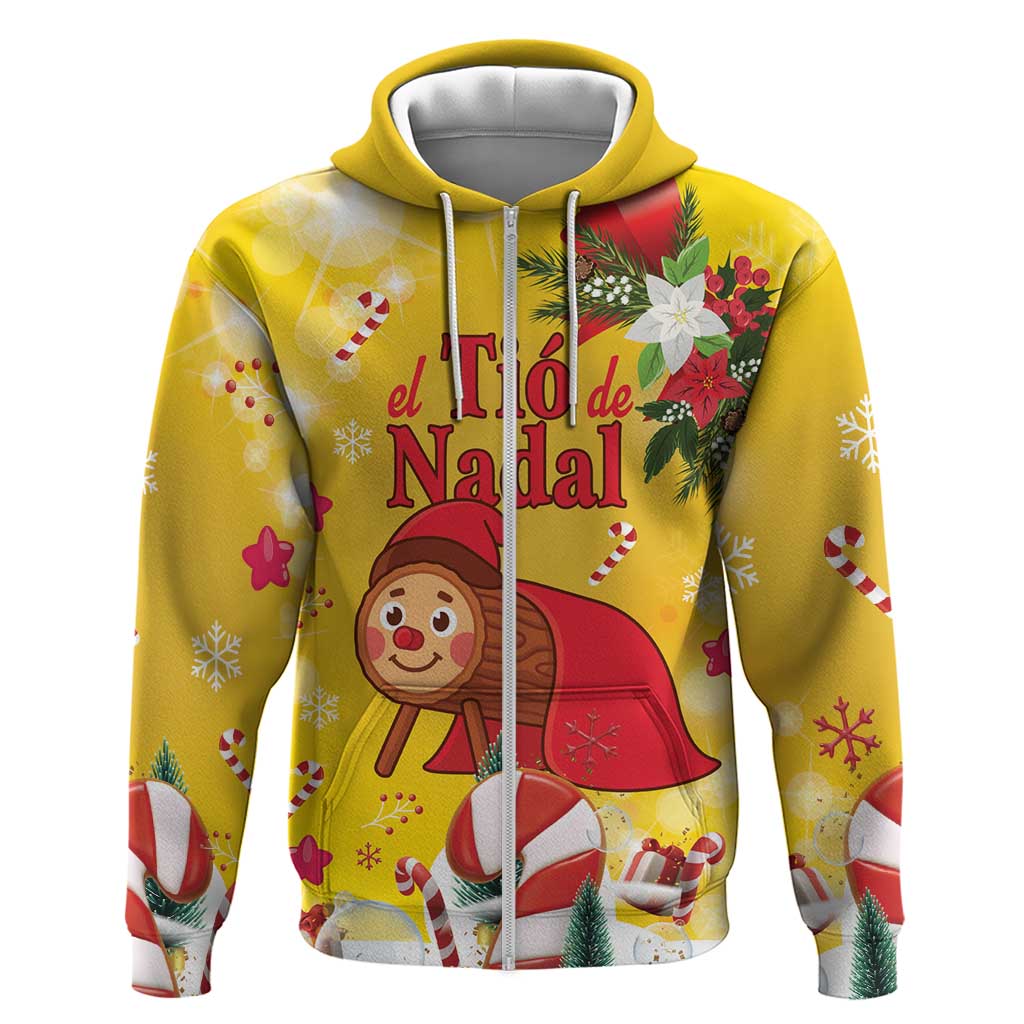 Spain Tio de Nadal Christmas Hoodie Traditional Christmas Log Yellow Version LT18