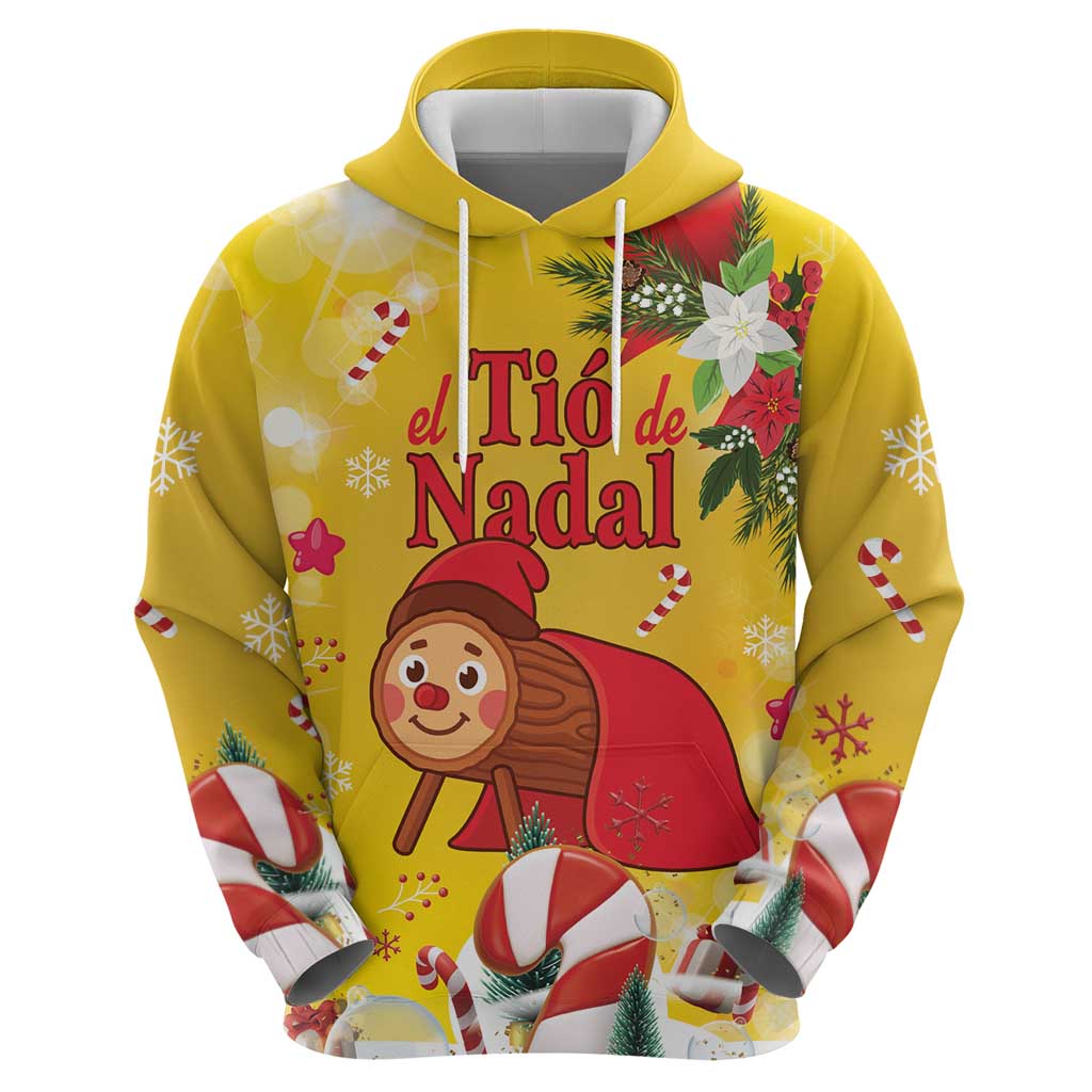Spain Tio de Nadal Christmas Hoodie Traditional Christmas Log Yellow Version LT18