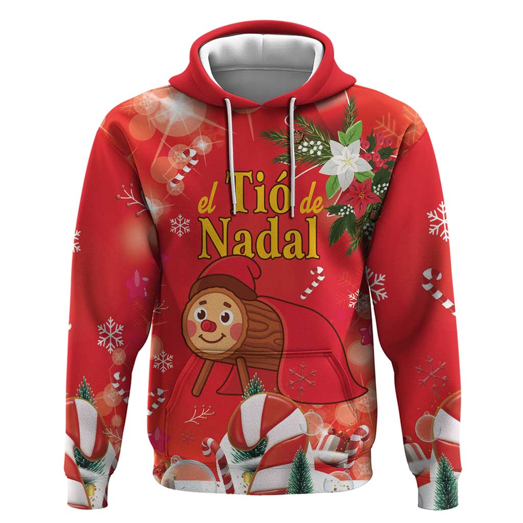 Spain Tio de Nadal Christmas Hoodie Traditional Christmas Log Red Version LT18