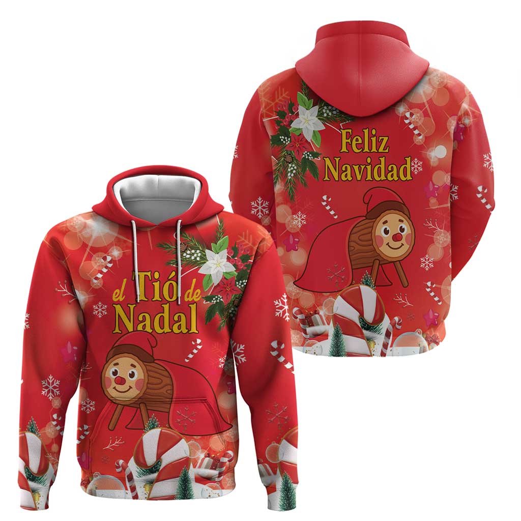Spain Tio de Nadal Christmas Hoodie Traditional Christmas Log Red Version LT18