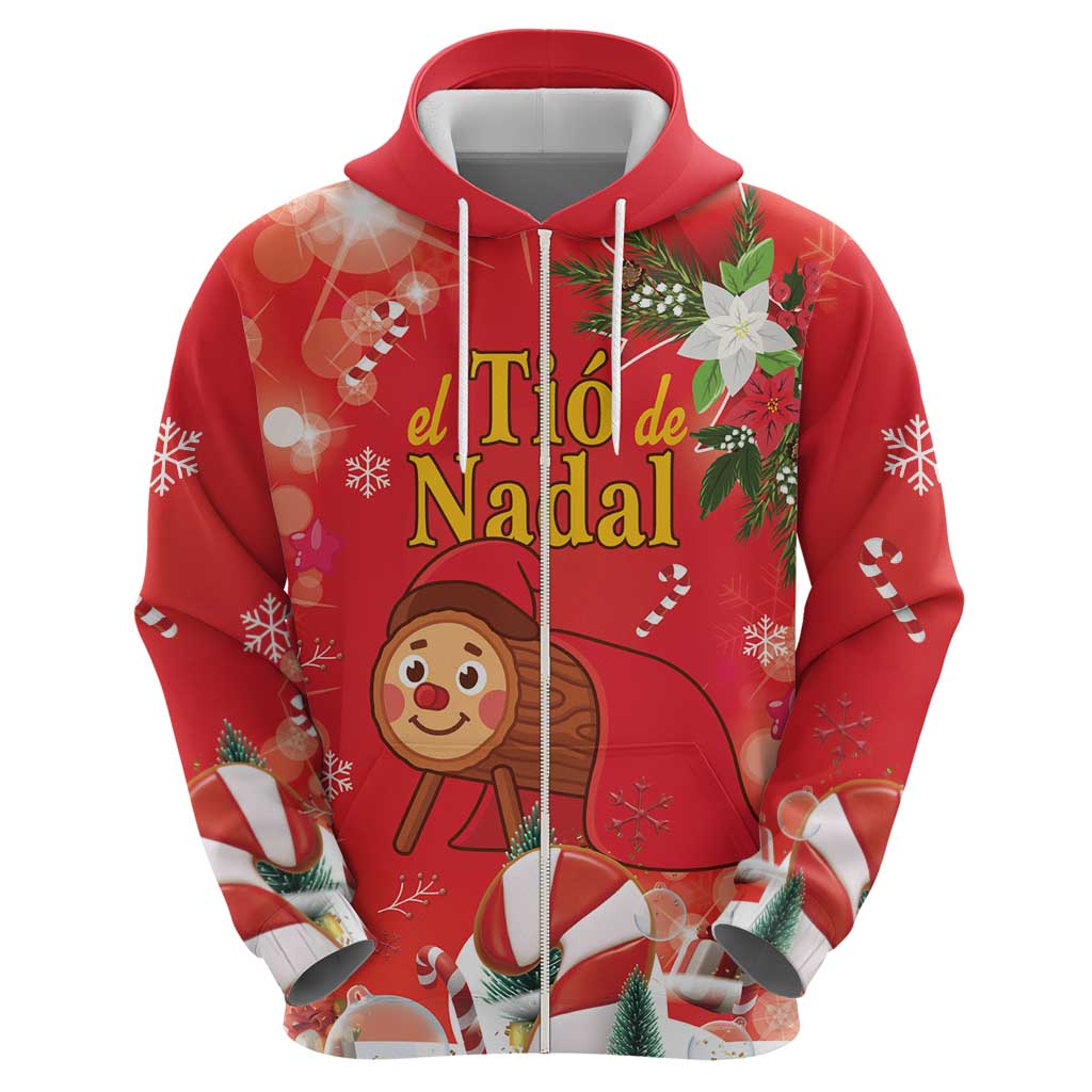 Spain Tio de Nadal Christmas Hoodie Traditional Christmas Log Red Version LT18