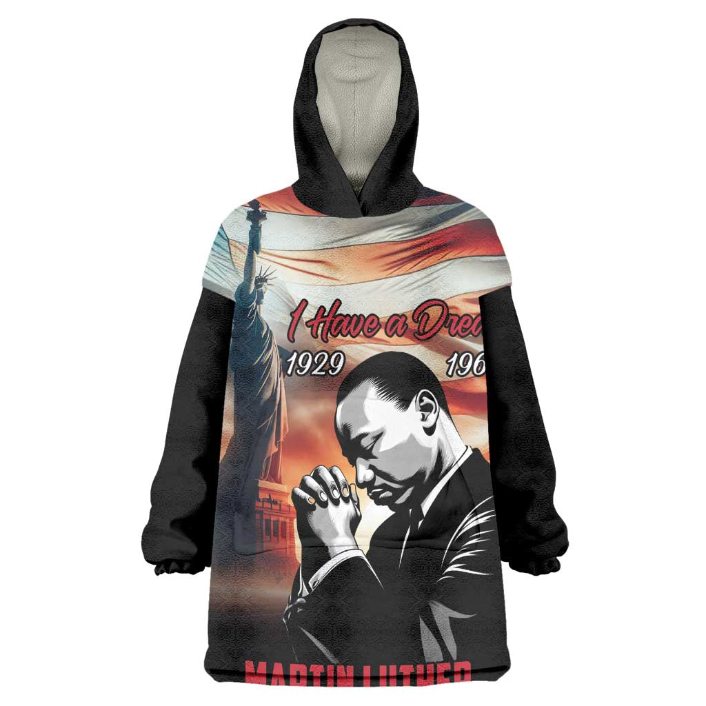Happy MLK Day Wearable Blanket Hoodie Black Americans Leaders I Have a Dream LT18