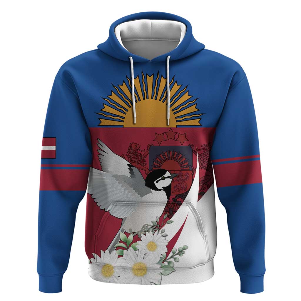 Personalized Latvia Hoodie White Wagtail Dievs Sveti Latviju LT18
