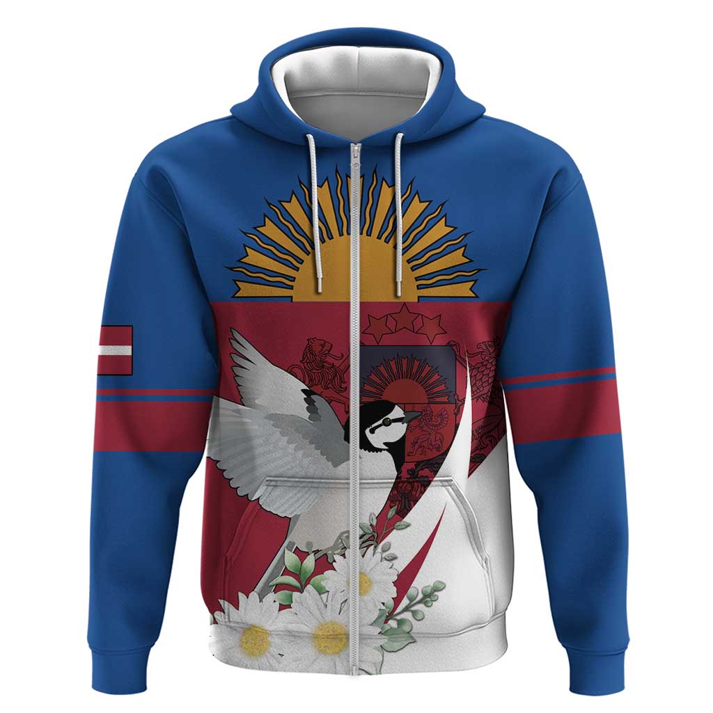 Personalized Latvia Hoodie White Wagtail Dievs Sveti Latviju LT18