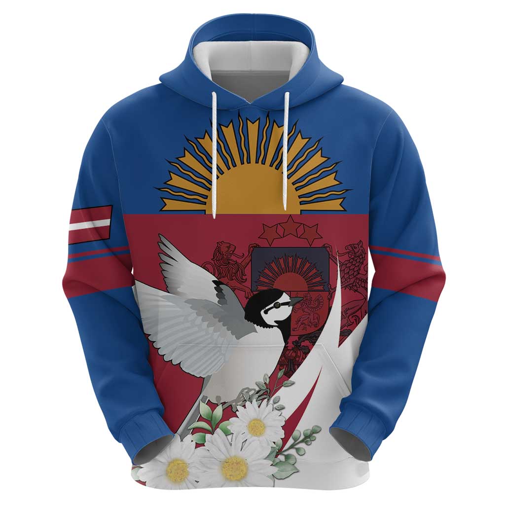 Personalized Latvia Hoodie White Wagtail Dievs Sveti Latviju LT18