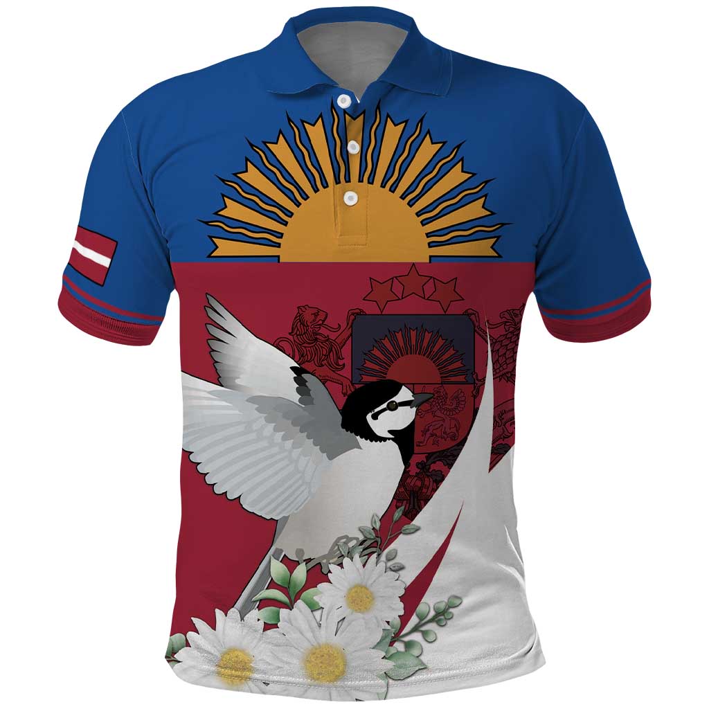 Personalized Latvia Polo Shirt White Wagtail Dievs Sveti Latviju LT18