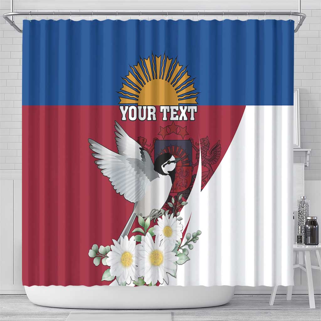 Personalized Latvia Shower Curtain White Wagtail Dievs Sveti Latviju LT18
