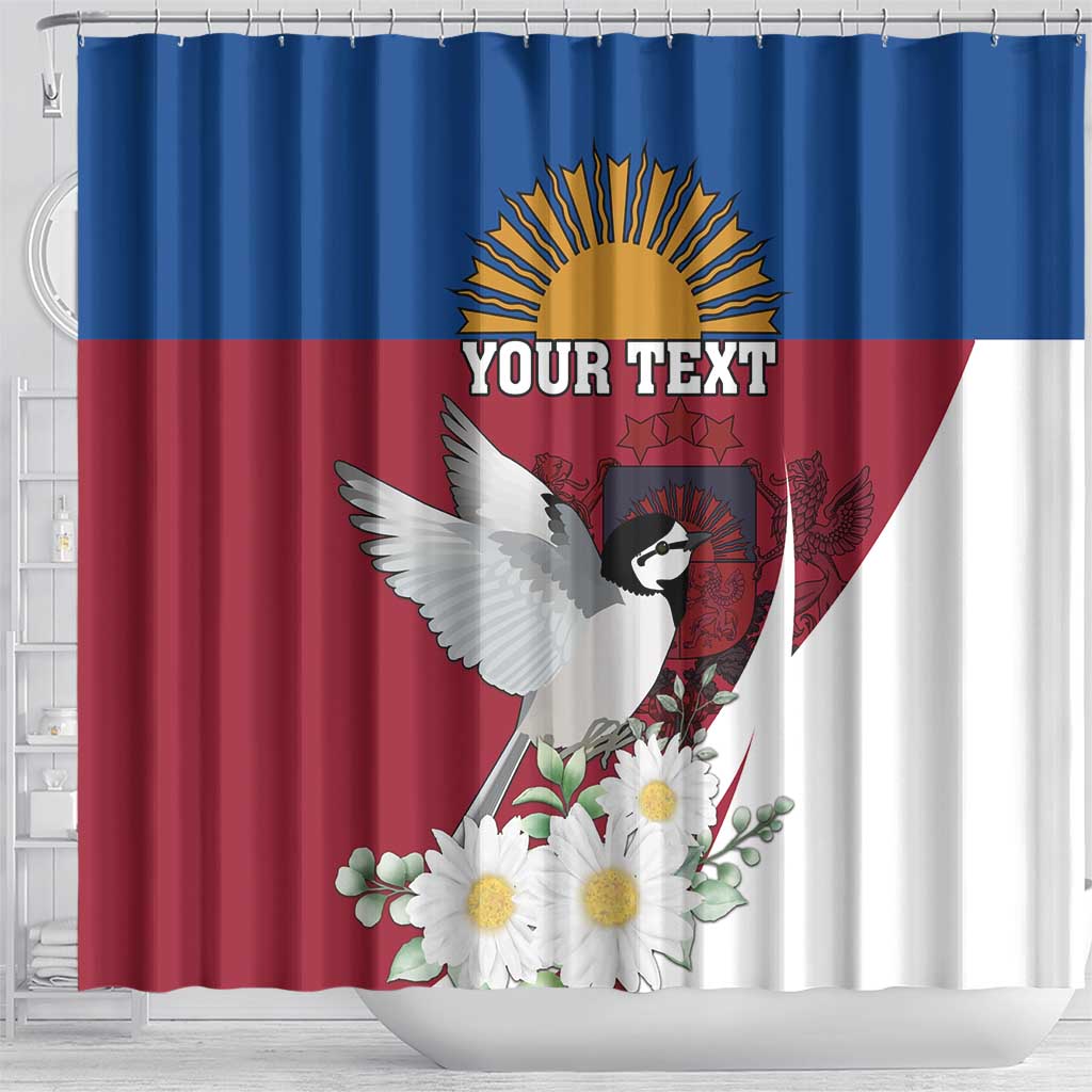 Personalized Latvia Shower Curtain White Wagtail Dievs Sveti Latviju LT18