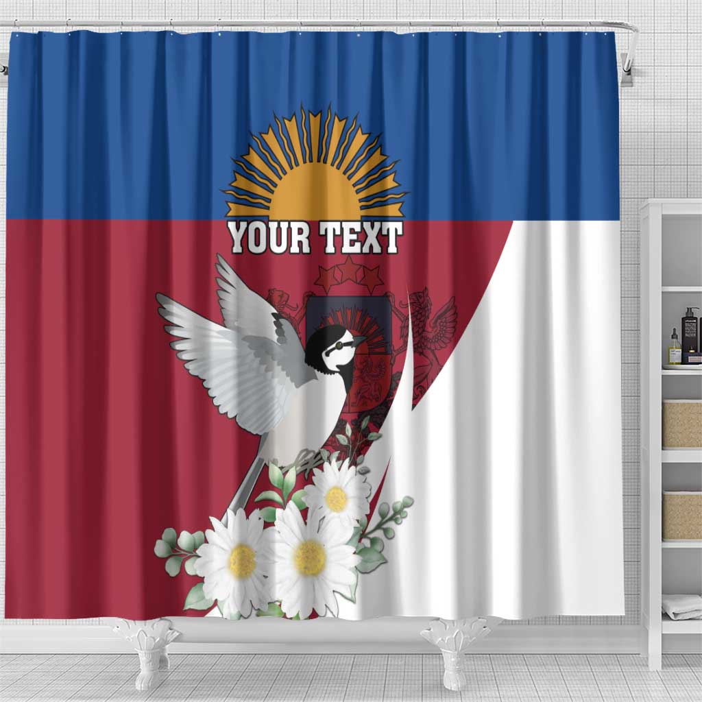 Personalized Latvia Shower Curtain White Wagtail Dievs Sveti Latviju LT18