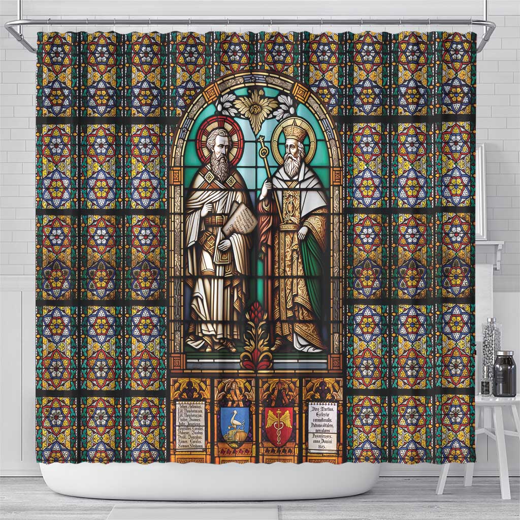 Happy Saints Cyril and Methodius Day Shower Curtain Christian Stained-Glass Window LT18
