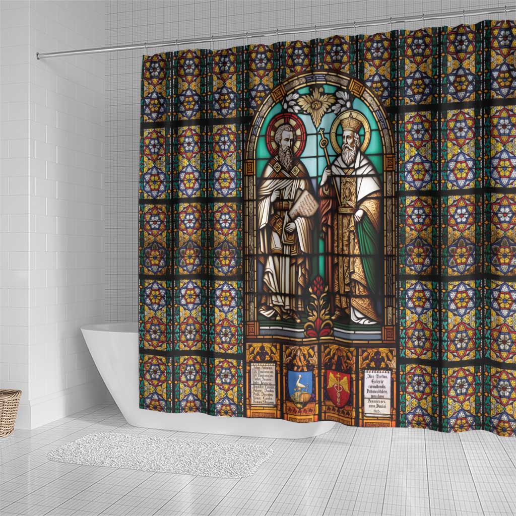 Happy Saints Cyril and Methodius Day Shower Curtain Christian Stained-Glass Window LT18
