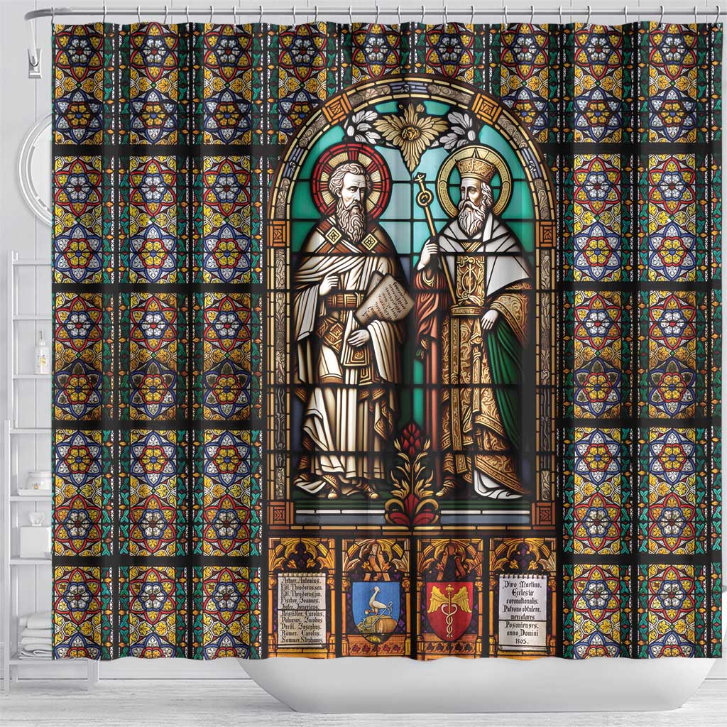 Happy Saints Cyril and Methodius Day Shower Curtain Christian Stained-Glass Window LT18