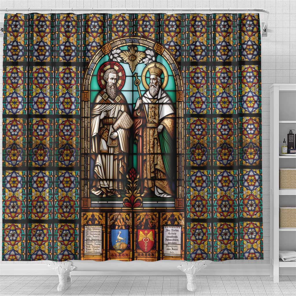 Happy Saints Cyril and Methodius Day Shower Curtain Christian Stained-Glass Window LT18