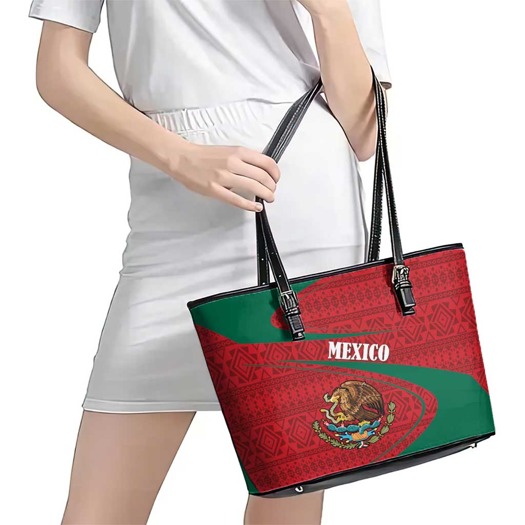 Mexico Coat Of Arms Leather Tote Bag With Folk Pattern LT18