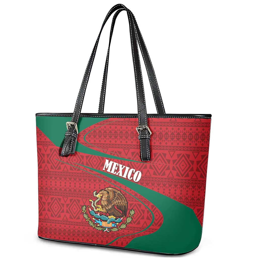Mexico Coat Of Arms Leather Tote Bag With Folk Pattern LT18