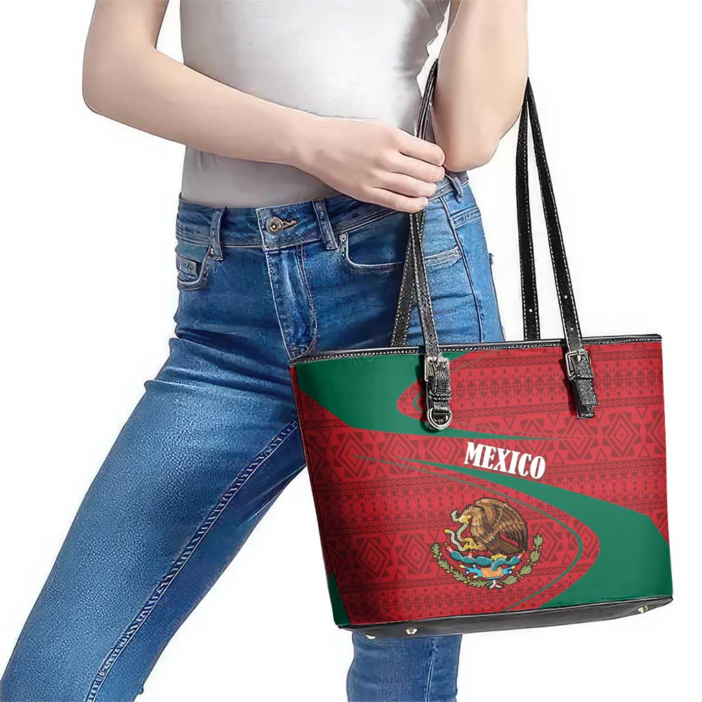 Mexico Coat Of Arms Leather Tote Bag With Folk Pattern LT18