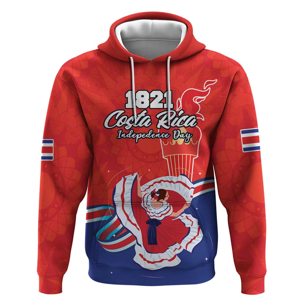 Personalized Costa Rica Independence Day Since 1821 Hoodie Folk Dancer with Folk Art Pattern LT18