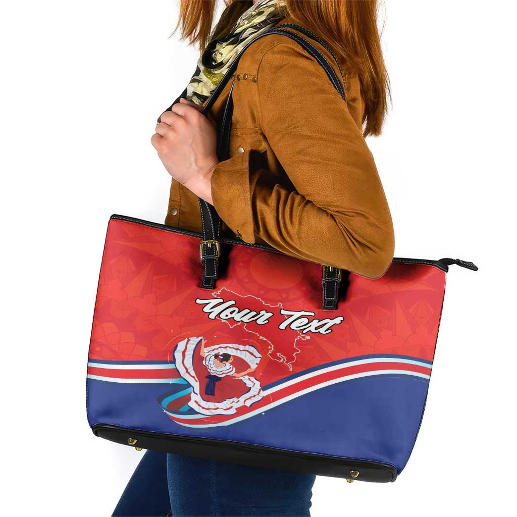 Personalized Costa Rica Independence Day Since 1821 Leather Tote Bag Folk Dancer with Folk Art Pattern LT18