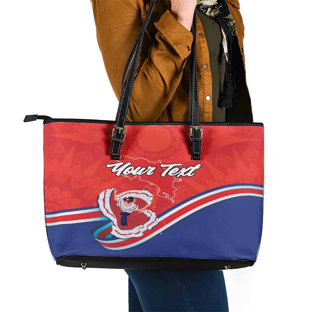 Personalized Costa Rica Independence Day Since 1821 Leather Tote Bag Folk Dancer with Folk Art Pattern LT18