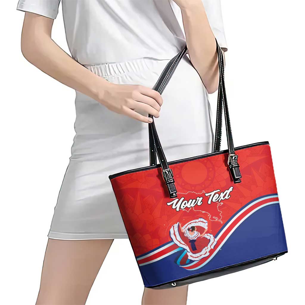 Personalized Costa Rica Independence Day Since 1821 Leather Tote Bag Folk Dancer with Folk Art Pattern LT18