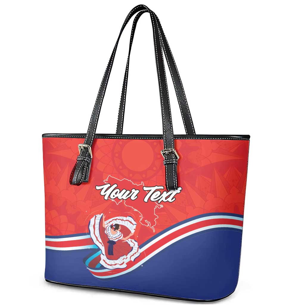Personalized Costa Rica Independence Day Since 1821 Leather Tote Bag Folk Dancer with Folk Art Pattern LT18
