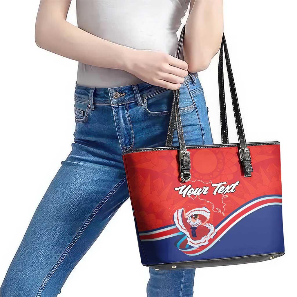 Personalized Costa Rica Independence Day Since 1821 Leather Tote Bag Folk Dancer with Folk Art Pattern LT18