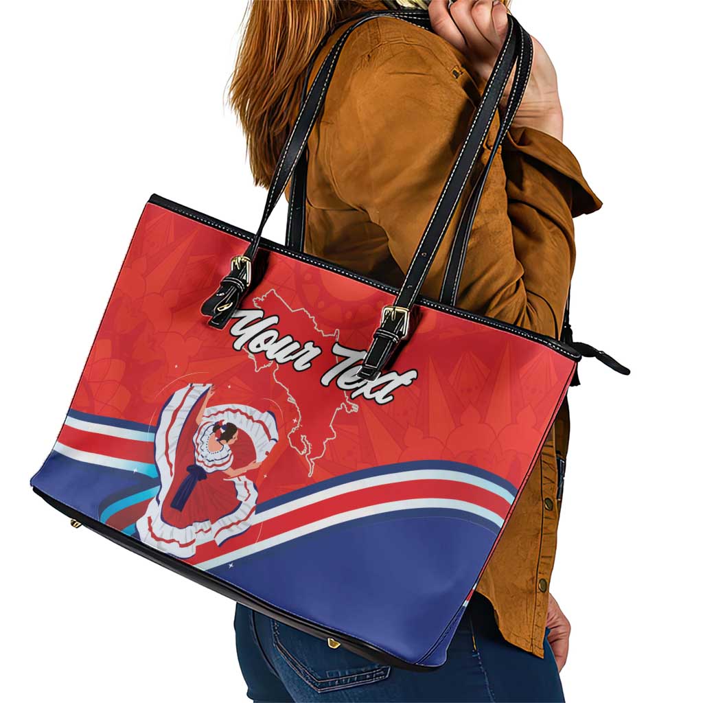 Personalized Costa Rica Independence Day Since 1821 Leather Tote Bag Folk Dancer with Folk Art Pattern LT18