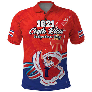 Personalized Costa Rica Independence Day Since 1821 Polo Shirt Folk Dancer with Folk Art Pattern LT18