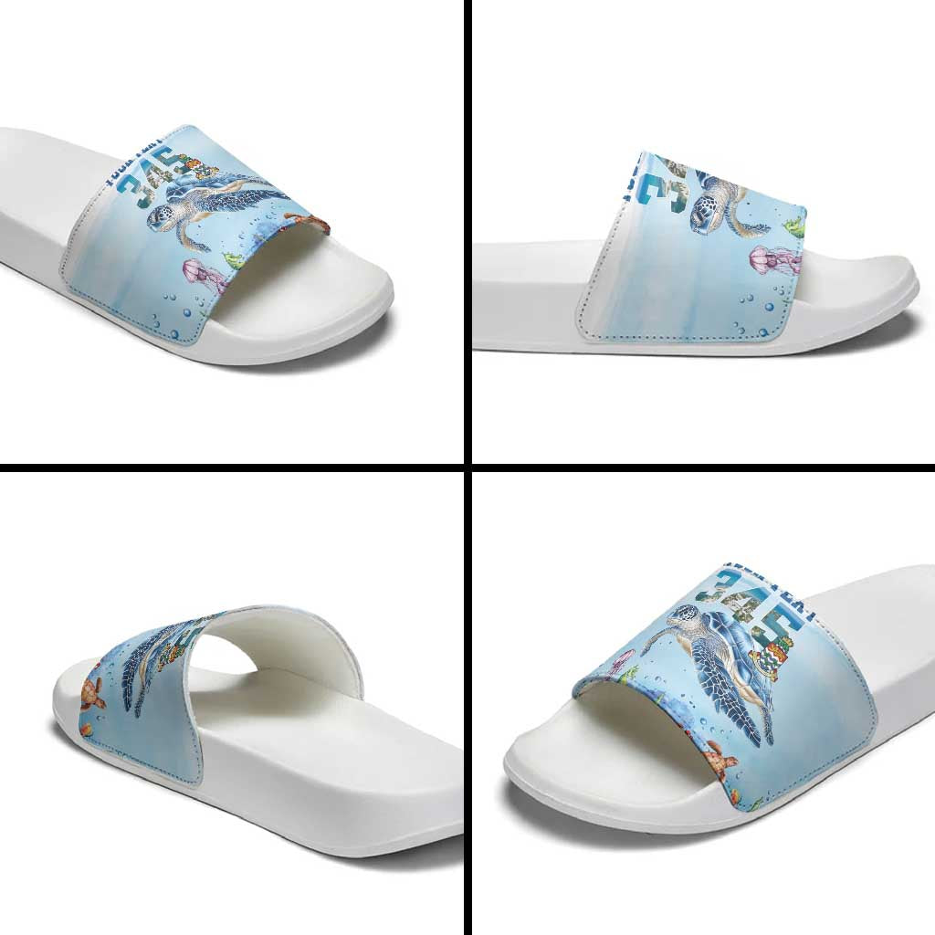 Personalized Cayman Islands 345 Slide Sandals Watercolor Turtle LT18