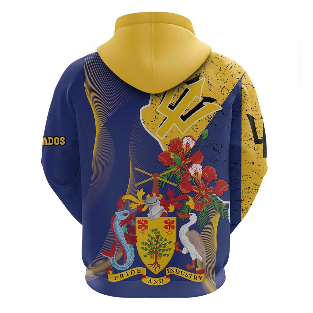 Barbados Coat Of Arms Hoodie With Dwarf Poinciana Flowers LT18