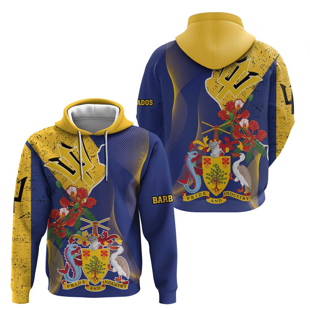 Barbados Coat Of Arms Hoodie With Dwarf Poinciana Flowers LT18