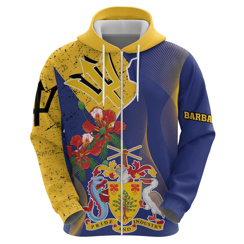 Barbados Coat Of Arms Hoodie With Dwarf Poinciana Flowers LT18