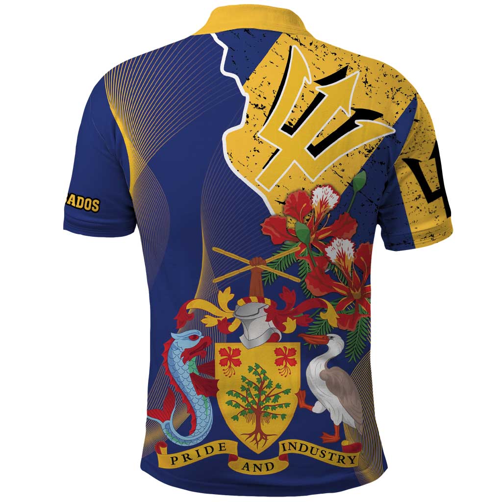 Barbados Coat Of Arms Polo Shirt With Dwarf Poinciana Flowers LT18