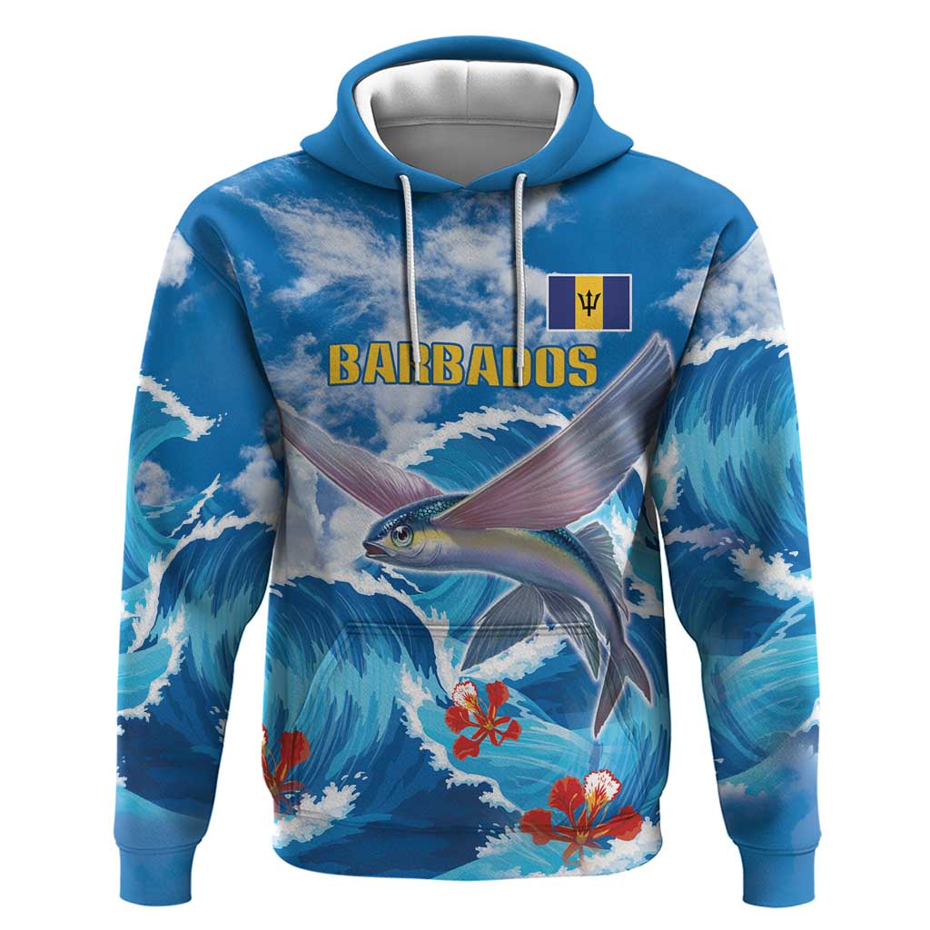 Personalized Barbados Fish Flying Hoodie With Stormy Sea Wave LT18