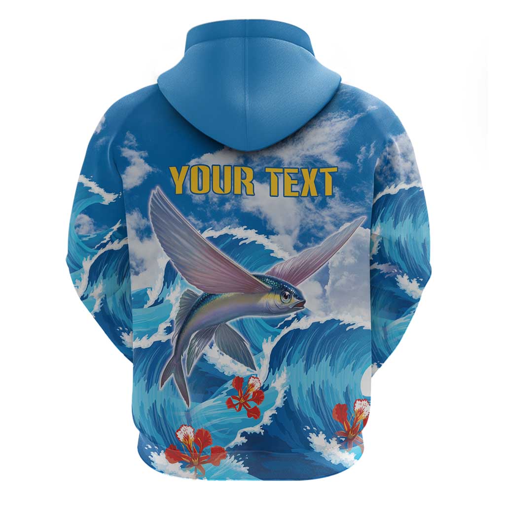 Personalized Barbados Fish Flying Hoodie With Stormy Sea Wave LT18