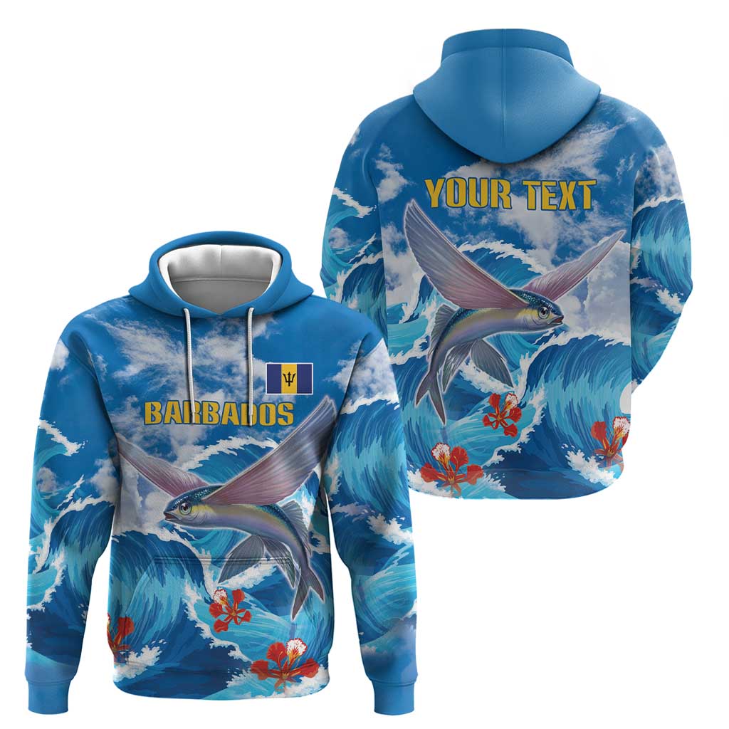 Personalized Barbados Fish Flying Hoodie With Stormy Sea Wave LT18